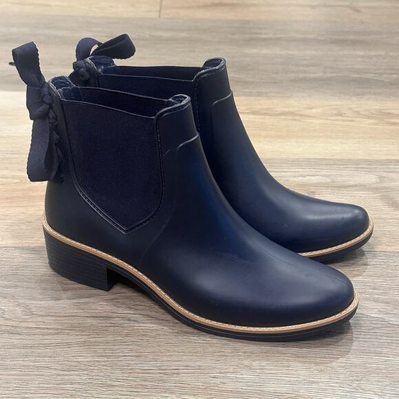 Bernardo NEW Women’s 8 Paxton Rain Boots Booties Back Lace-Up Navy Blue Preppy - Picture 1 of 10